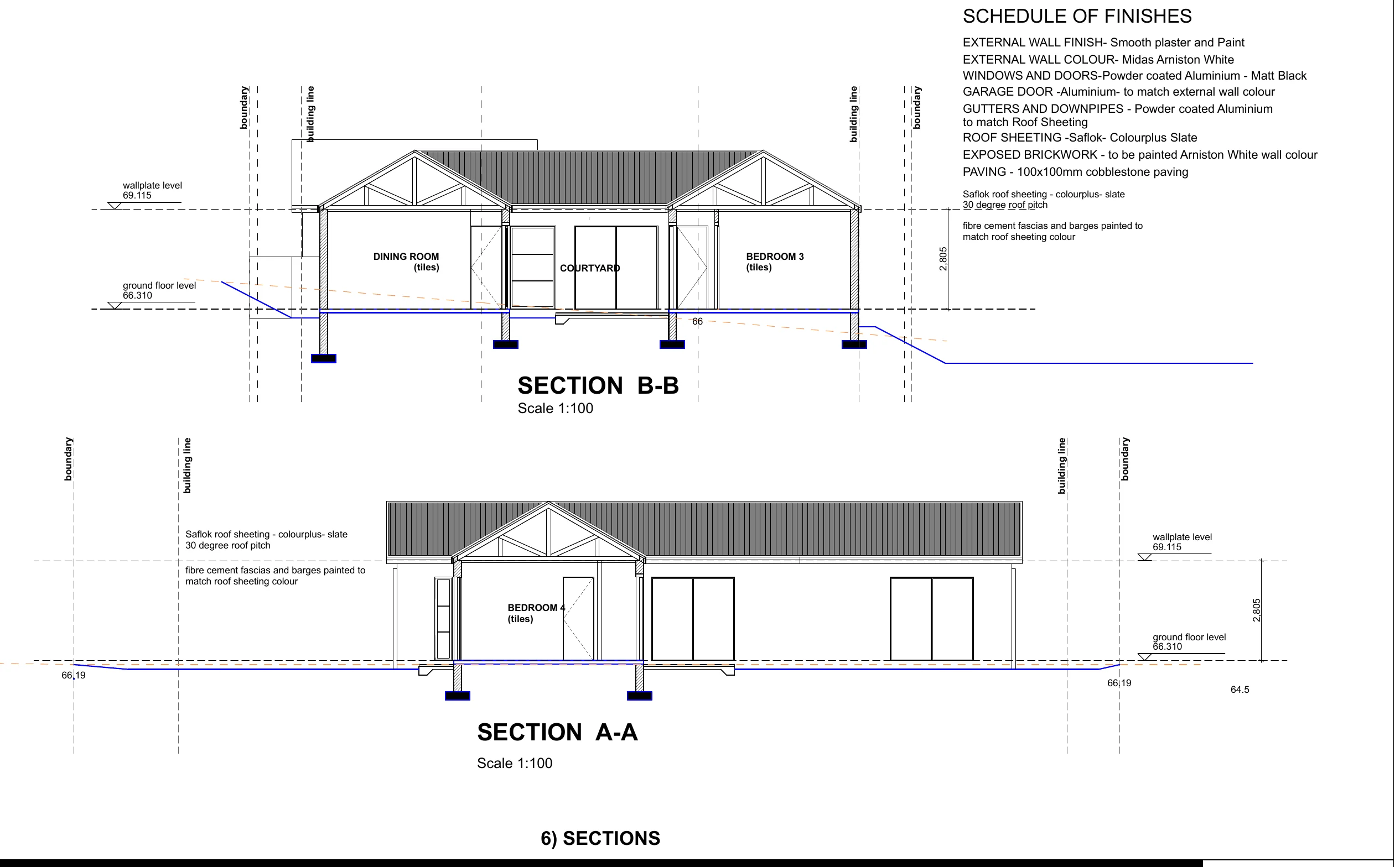 Architectural sections and finishes schedule for The Grace