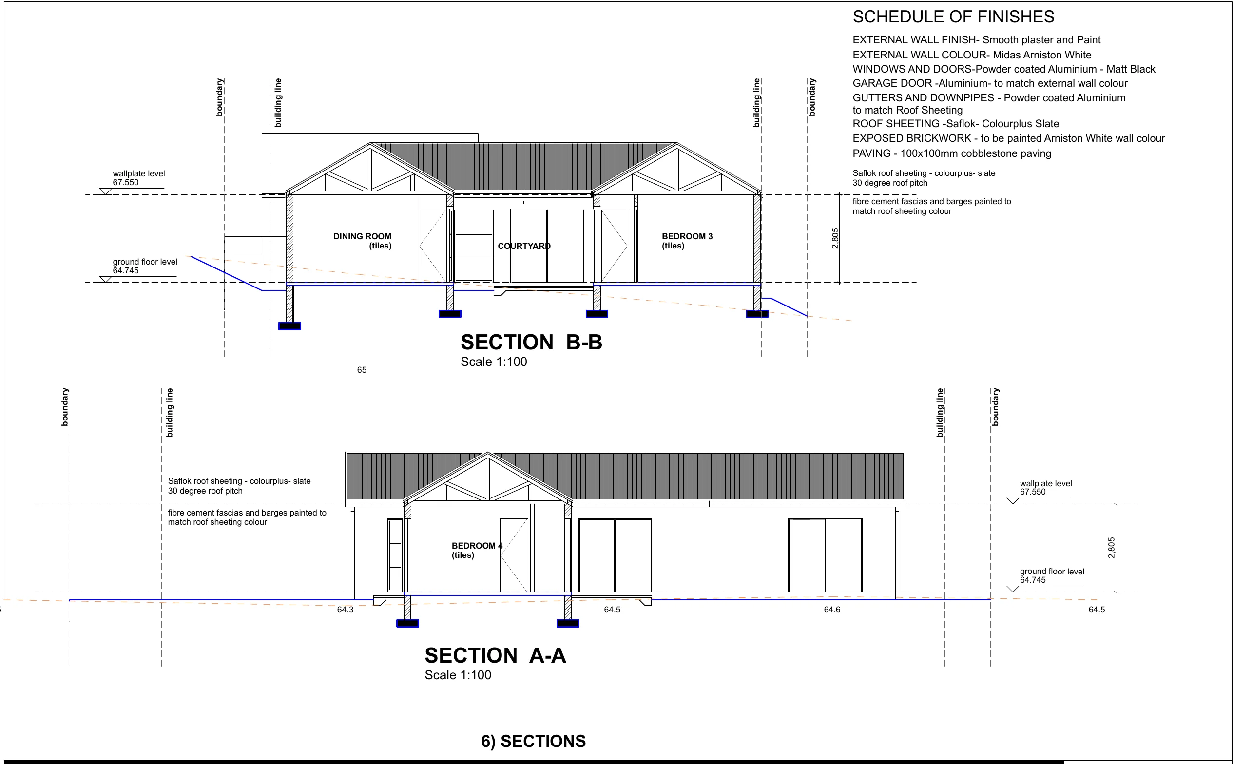 Architectural sections and finishes schedule for The Signature